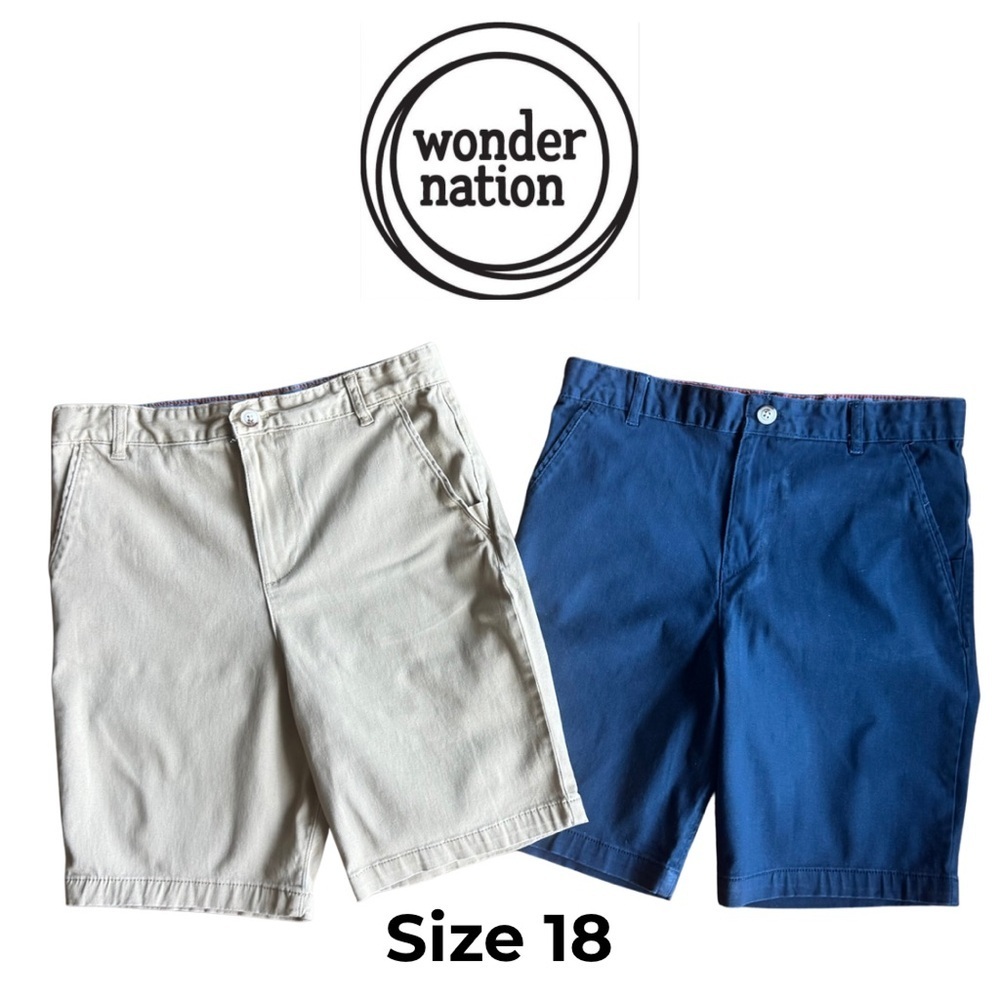 Wonder Nation Youth Shorts Bundle Khaki Blue Navy YXXL 18 school uniform summer - Picture 2 of 9